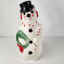 1968 Empire Table Top 13 inch Snowman Wreath Candy Cane Snow Man Blow Mold picture