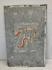Early Vintage 7 Up Drink Box Cooler Lid Sign 17”x11” Embossed Galvanized picture