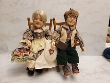 Vintage Grandma And Grandpa Porcelain Dolls In Wooden Rocking Chairs PRISTINE  picture