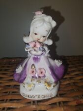 ❤VTG Lefton Purple Sunday Birthday Angel Girl Figurine w/ Orig Sticker Figurine❤ picture