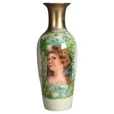Antique Limoges Porcelain Hand Painted & Gilt Portrait Vase, Young Woman, c1910 picture