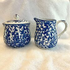 Royal Majestic Stoneware Country Time Blue 8750 Creamer 4” Tall Sugar 4” Tall picture