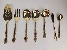 Vtg Oxford Hall Silversmiths Stainless Gold Color Plated Serving Flatware 7 Set picture