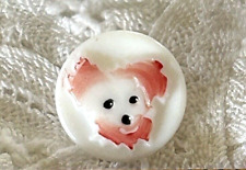 Vintage Czech Glass Kiddie Button. Cute Painted DOG Head.  5/16  Inch picture