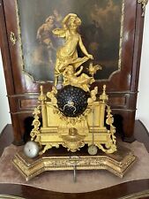ANTIQUE  FRENCH 19 TH CENTURY GILDED BRONZE EMPIRE CLOCK COBALT ANGEL CUPID STAR picture