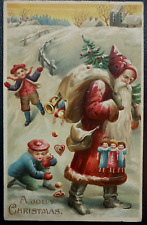 Victorian Children Chase Santa Claus Rare Antique German Christmas Postcard~k123 picture