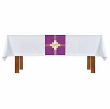 Church Supply Altar Frontal With Trinity Cross Overlay Cloth, 96 In White/Purple picture