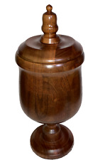 vintage mid century walnut wood footed jar / bowl  / urn with lid 13