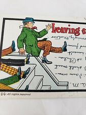 C 1906 Leaving Suddenly Man Trips on Stairs Over Other Men UDB Comic Postcard picture