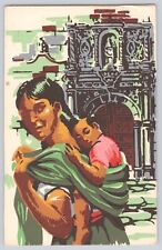 Postcard Mexico Hand Painted Drawn Art Woman & Baby Antique Unposted picture