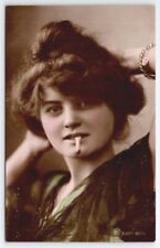 RPPC Seductive Edwardian Glamour Girl With Cigarette Tinted Photo Postcard B35 picture