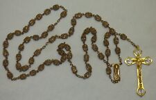 Vtg Filigree Capped Glass Bead Rosary Italy Gold Color Crucifix & JHS Mary Medal picture