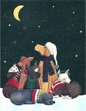 DOG LOVERS DOGS UNDER HALF MOON MINI CHRISTMAS CARD BY DESIGN DESIGN NEW picture