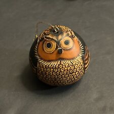 Decorative Peruvian Folk Art Gourd With Carved Owl Bird Design Hand Painted picture