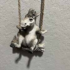 Cheerful Horse on Swing Hanging Natural Rope •Vintage Resin •RARE FIND 20” Long picture