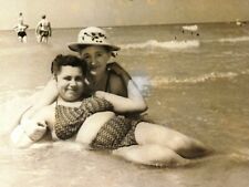 1950s Two Overweight Curvy Women Swimsuits Lying hugging Black Sea Vintage Photo picture