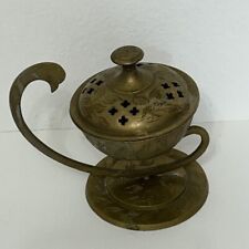 Vintage Brass Incense Burner/ Cone Holder With Curved Handle, Indian Style picture
