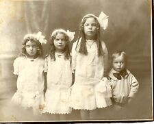 ANTIQUE CABINET CARD OF 4 UNHAPPY SIBLINGS TAKING A PHOTO. 3 GIRLS AND ONE BOY picture