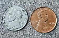 VINTAGE PENNY LARGE OVERSIZED ONE CENT 3 INCH DATED 1972 & NICKEL 1985 picture