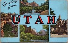 Vintage UTAH Multi-View / Big Letter Postcard National Park Scenes -KROPP Linen picture
