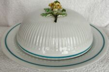 Antique Crown Staffordshire England Gorgeous Butter Dish w/raised China Flowers picture