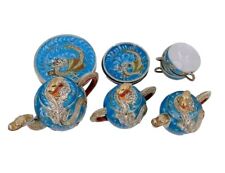 Susami Kutani Moriage 16pc Dragon Ware Lithophane Teapot  Set Meiji Period Blue picture