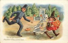Whitney Embossed Halloween Postcard; Policeman Chasing Children in Costume w/JOL picture