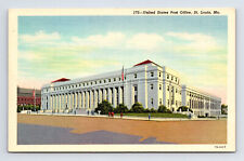 Linen Postcard St. Louis MO Missouri US Post Office Building Car picture