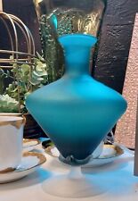 Vintage Italian Murano Frosted Blue Teal Satin Glass Bud Vase 6in Midcentury picture