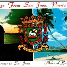 c1960s San Juan PR Greeting Sea Entrance StarFort Castle Battery Beach Seal A222 picture