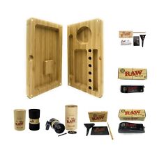 bamboo backflip magnet rolling smoking tray+raw king 1/4 six shooter cone loader picture