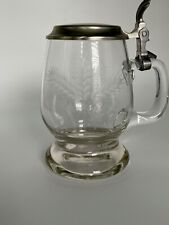 Vintage German Rein Zinn Cut Beer Glass Etched Wheat Design With Pewter Lid picture