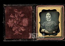 1850s Daguerreotype Pretty Girl Waves in Hair Mourning Bands? Sealed 1800s photo picture