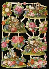 German Embossed Scrap Die Cut - Kitty, Puppy, Bunny & Birds With Roses  EF7391 picture