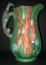 Rare Vintage Majolica Hunting Greyhound Pitcher Detailed Wild Game Signed picture