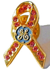 General Electric Gold/Pink Stone Ribbon Lapel Pin picture