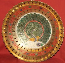 Large Vintage Ornate Brass Peacock Bowl picture