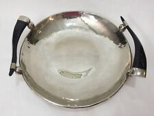 Vintage Hand Crafted Art Silverplate Bowl with Horn Handles, 13 1/2