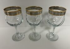 Set of 3 Cristalleria Fratelli Fumo Italy Crystal Wine Glasses Gold Trim picture