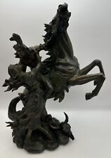 Native American Brave And Squaw Sculpture Alabastrite Statue Rearing Horse picture