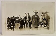 RPPC Postcard Distinguished Gentleman Lady Hats Haltered Horses Names on Back picture