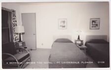 RPPC - Ft. Lauderdale, Florida FL - A Bedroom - Amber Tide Motel - Vintage RPPC picture
