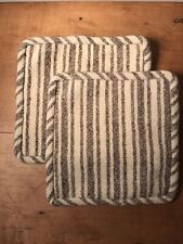 Primitive Early Linsey-Woolsey Striped Potholders (2)  7” Square Handmade Brown picture