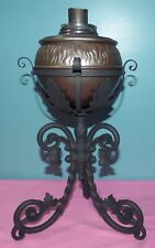 Antique B&H Kerosene Oil Banquet Lamp w/ Wrought Iron Stand picture