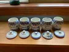 Antique German Porcelain Blue Onion Various Spice Jars With Tops Lot of 5 picture