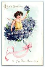 c1910's Love's Greeting Cupid Angel Flowers Embossed Tuck's Antique Postcard picture