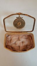 Antique gilt French jewelry box portrait handpainted tuffted silk interior  picture