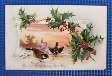 Tuck & Son's c1906 Merry Christmas Greetings Embossed Holly Series Postcard picture