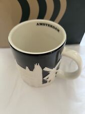 Starbucks Coffee AMSTERDAM Netherlands RELIEF Mug Black & White Embossed Cup16oz picture