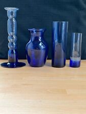 Lot of 4 Mismatched Blue Glass Bud Vases picture